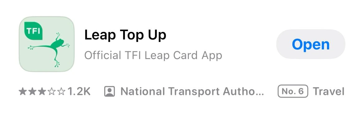아일랜드 유학생·워홀러 생활 필수 앱 - Leap Top-Up 화면