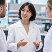 아일랜드 MPharm과 약사 등록 절차 병원 약국 공간에서 동료 약사들과 대화하는 약사